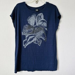 Nu Denmark Blue Glitter Burnout Flower Tee